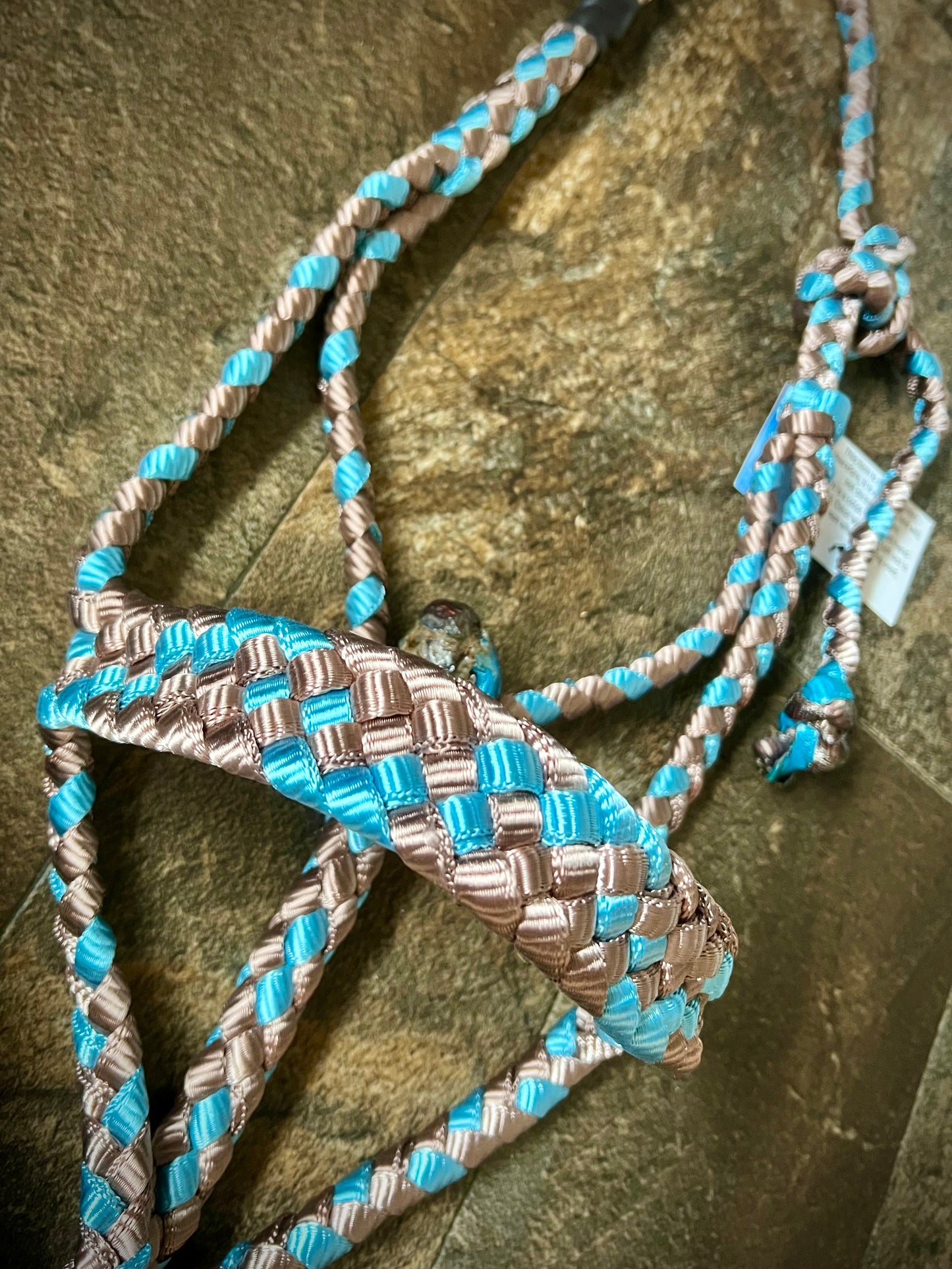 Muletape Halter w/Removable 9’ Lead - Bronze & Teal - Average Horse