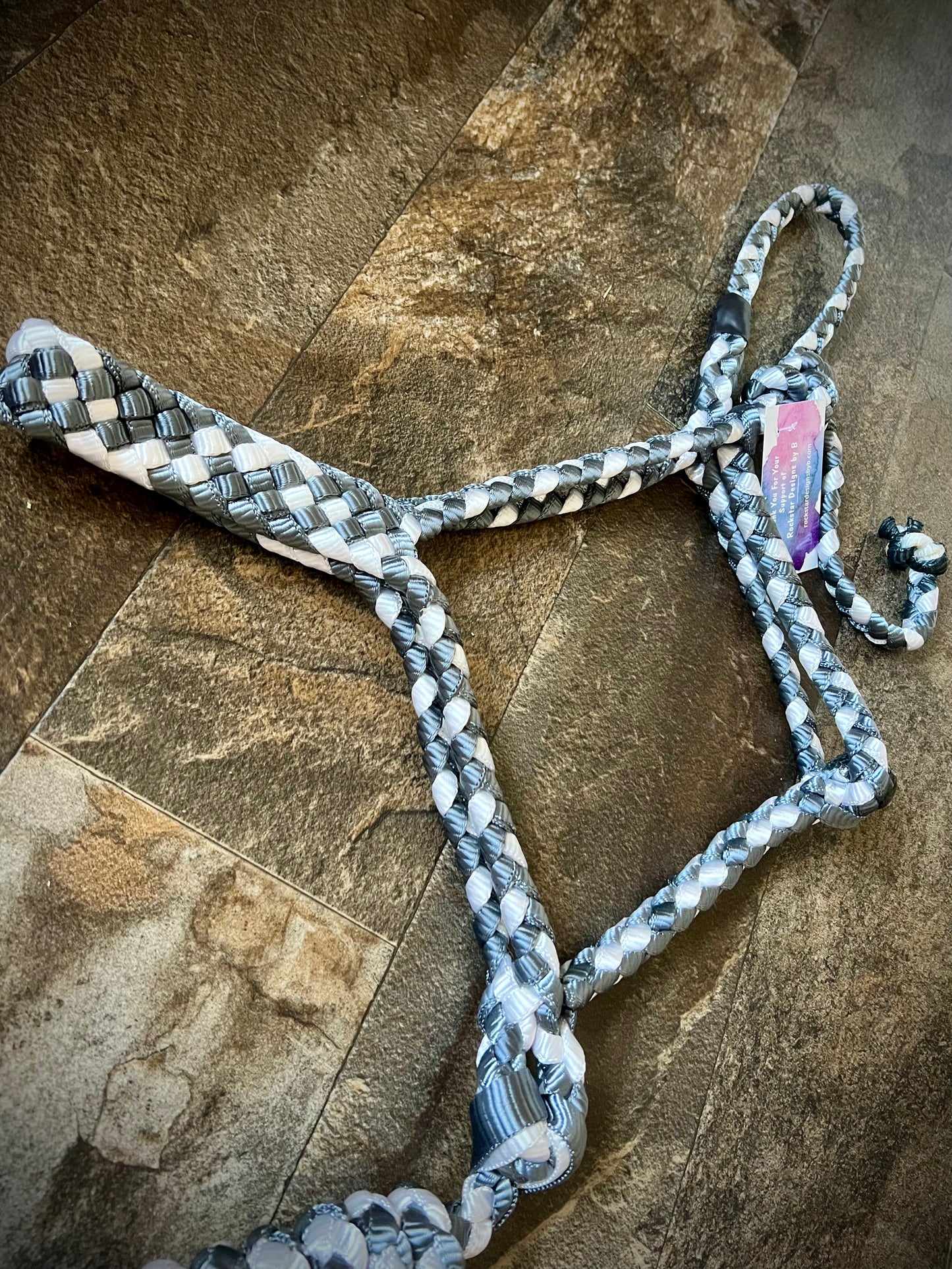 Muletape Halter w/Removable 9’ Lead - Gunmetal Grey & White - Average Horse - RTS