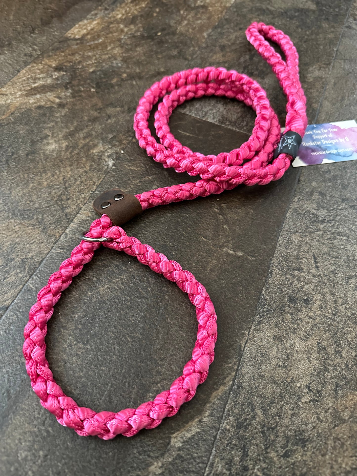 5’ Muletape Slip Leash w/Leather Stopper - Medium - Berry Pink - RTS
