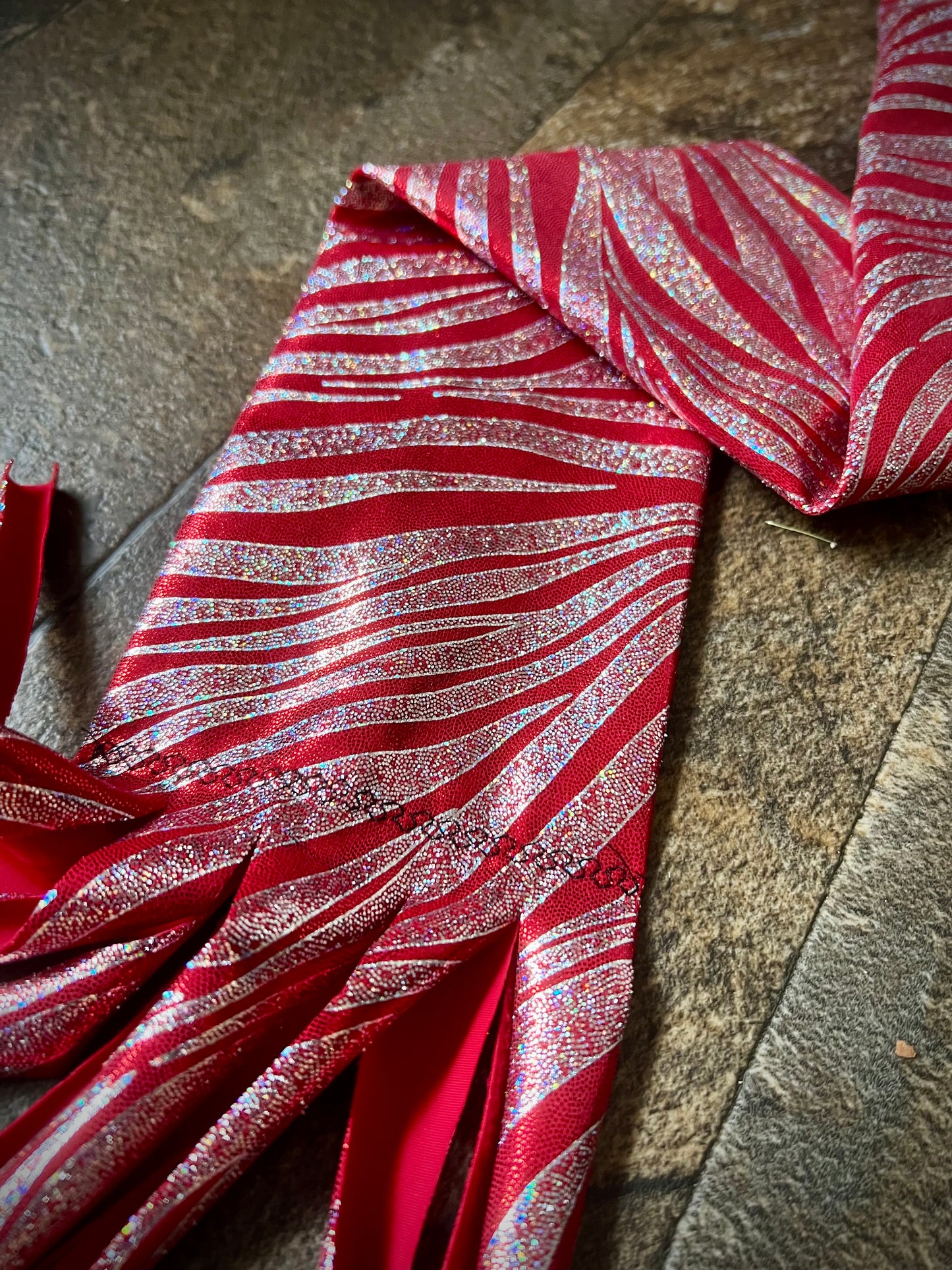 Single Tube Tail Bag - Red w/Silver Glitter Zebra Stripes - RTS