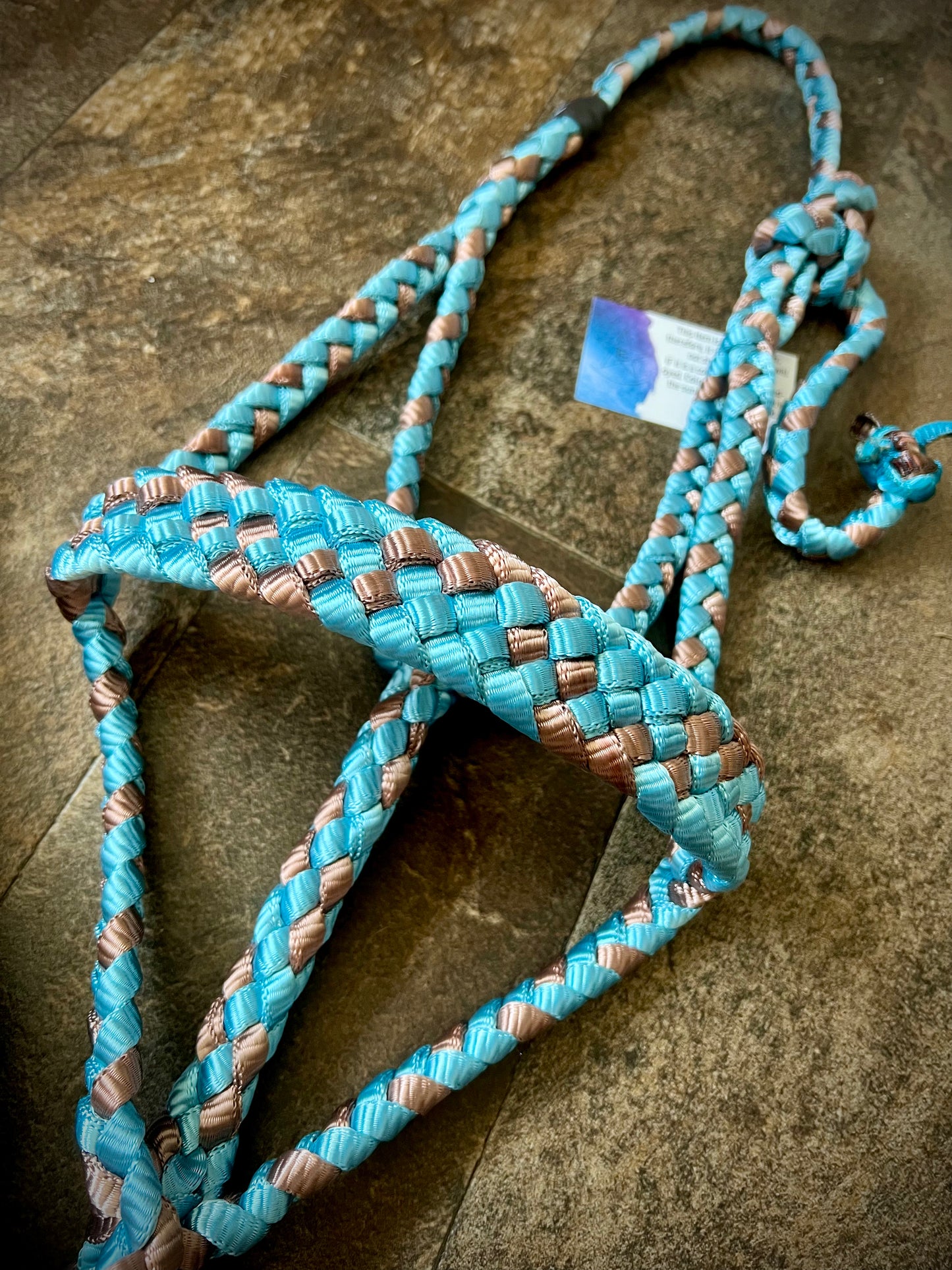 Muletape Halter w/Removable 10’ Lead - Teal & Brown
