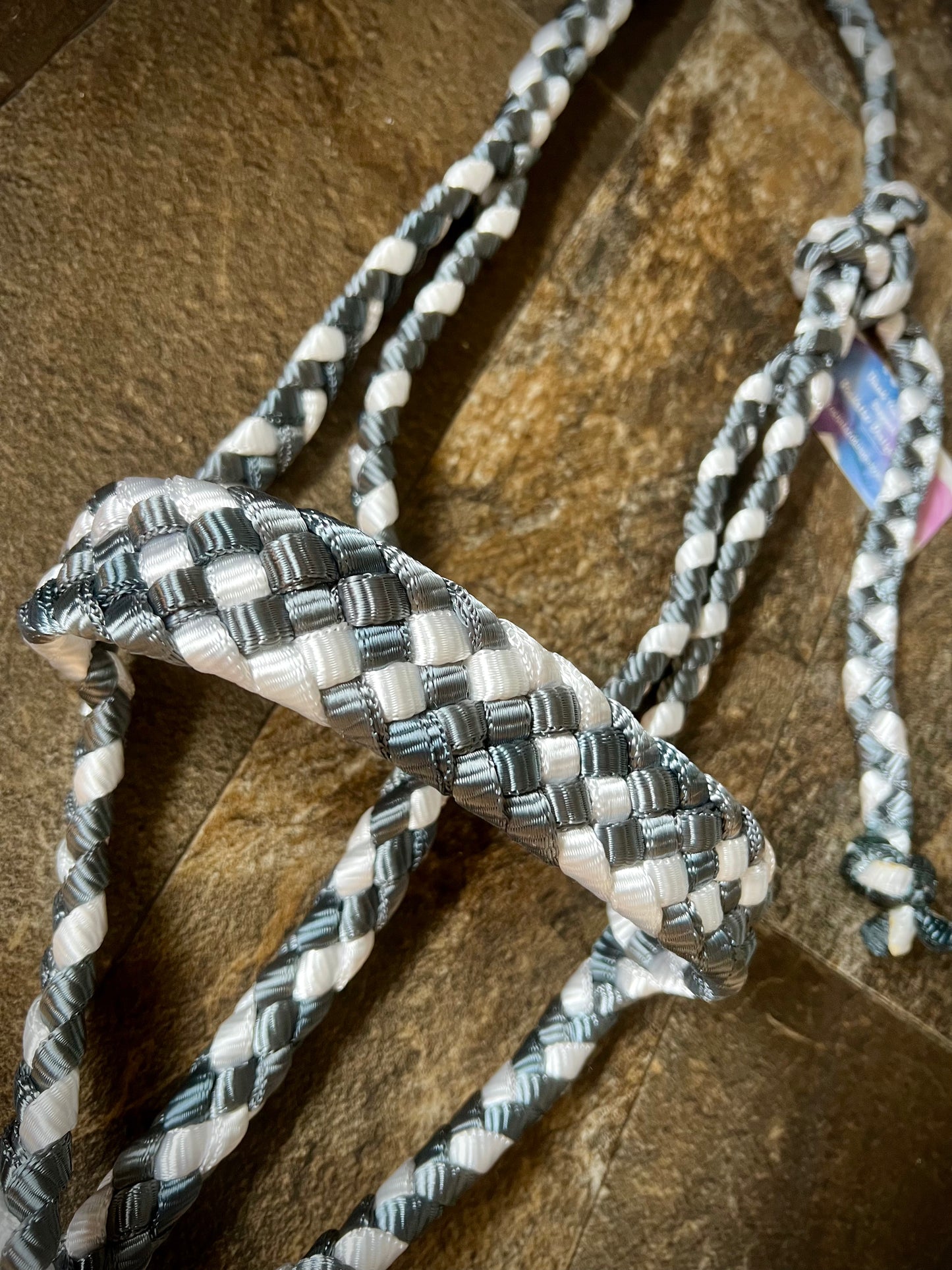Muletape Halter w/Removable 9’ Lead - Gunmetal Grey & White - Average Horse - RTS