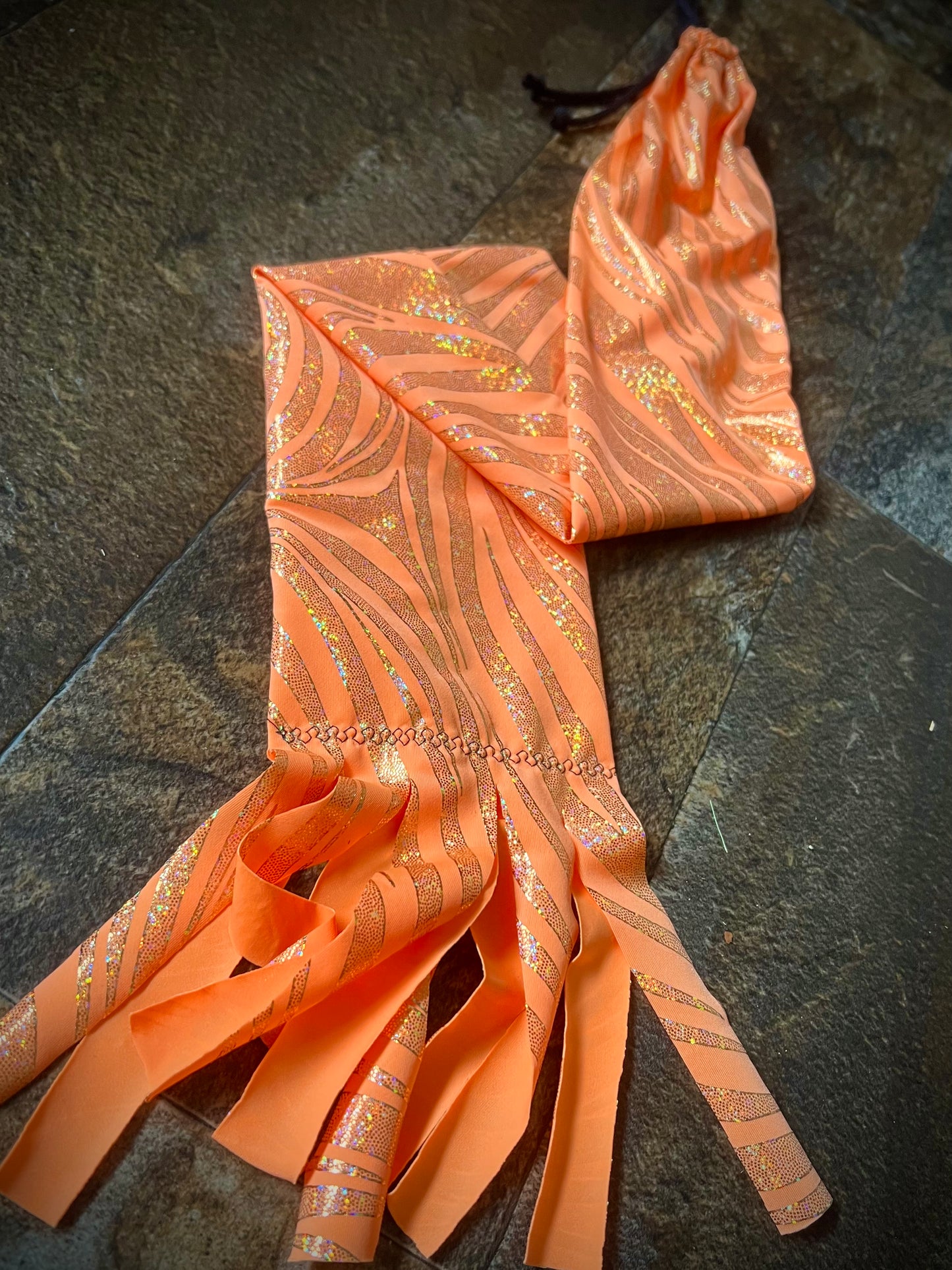 Single Tube Tail Bag - Orange w/Holographic Glitter Zebra Stripes - RTS