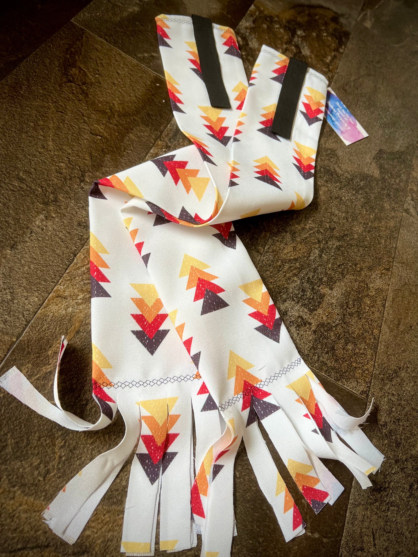 Single Tube Tail Bag - Cotton/Canvas Blend w/Velcro Attachment - White w/Red, Orange & Yellow Arrows