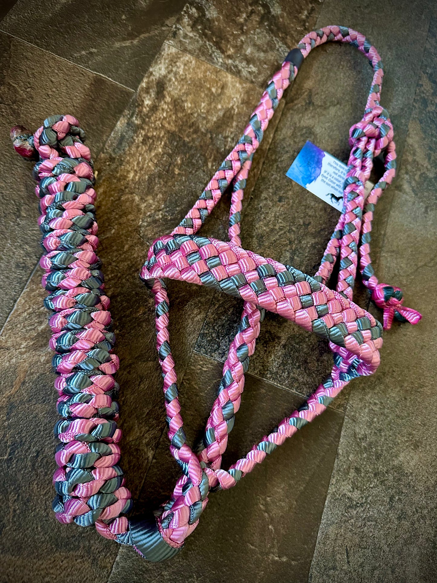Muletape Halter w/Removable 10’ Lead - Pink & Gunmetal Grey