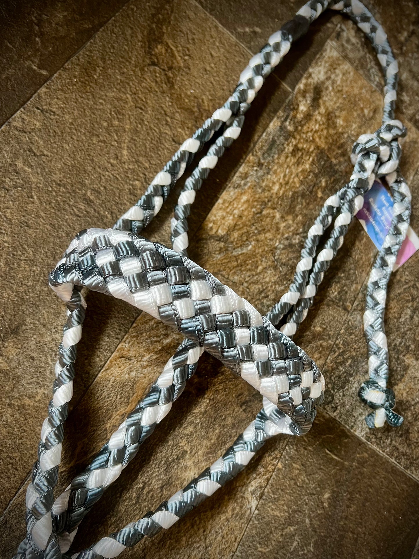Muletape Halter w/Removable 9’ Lead - Gunmetal Grey & White - Average Horse - RTS