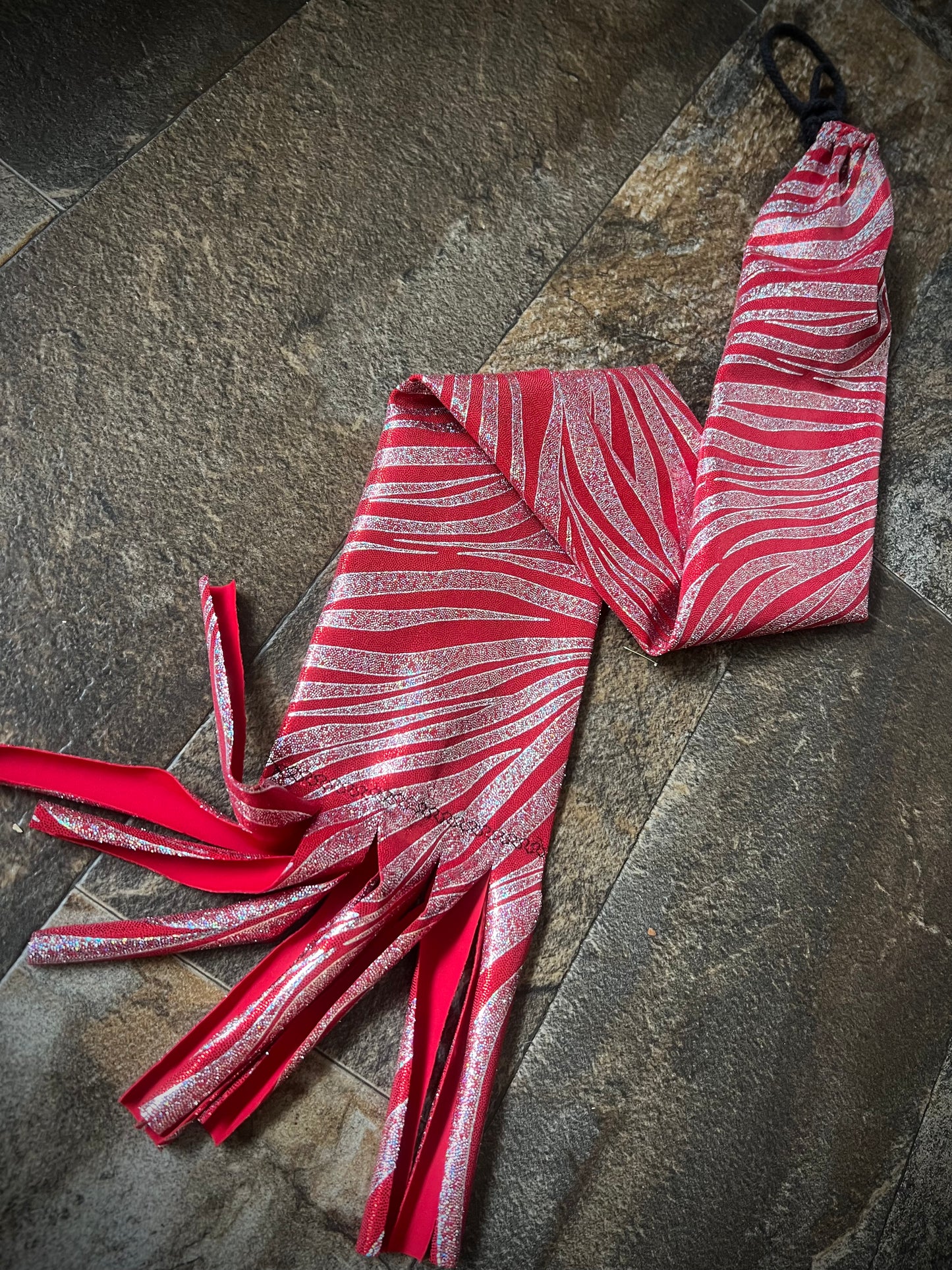 Single Tube Tail Bag - Red w/Silver Glitter Zebra Stripes - RTS