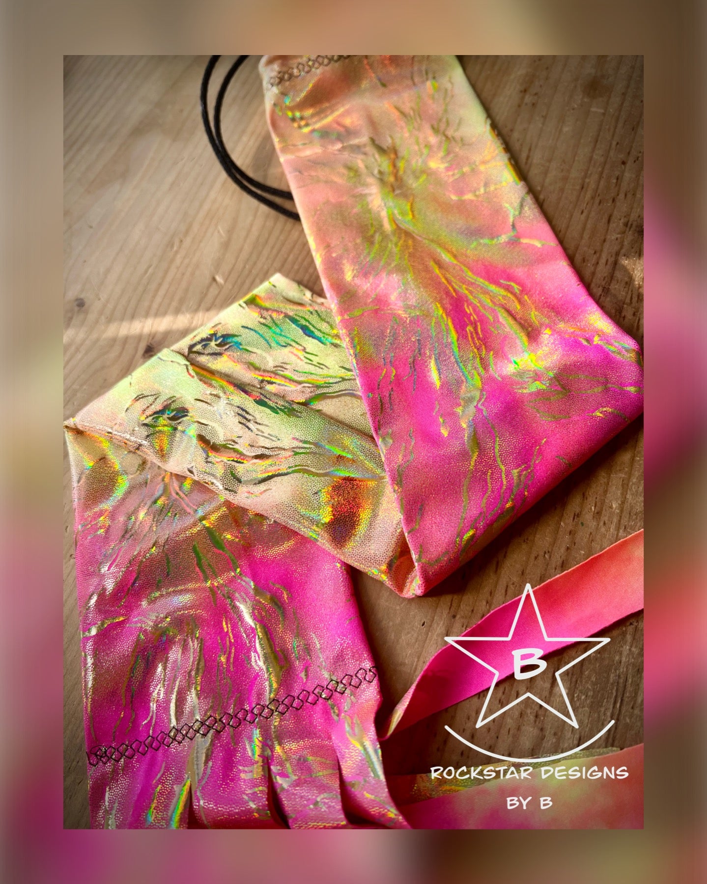 Single Tube Tail Bag - Holographic Hot Pink & Yellow w/Gold Foil - RTS