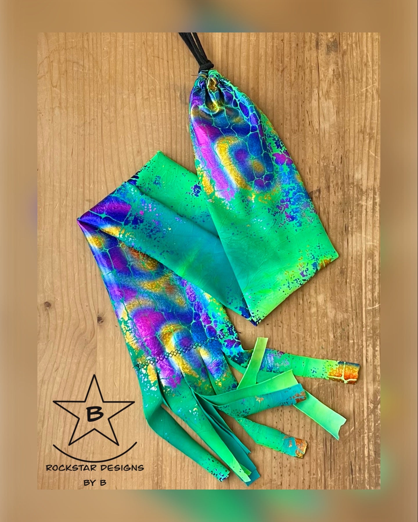 Single Tube Tail Bag - Green/Teal with Purple/Gold Foil Reptile Pattern - RTS