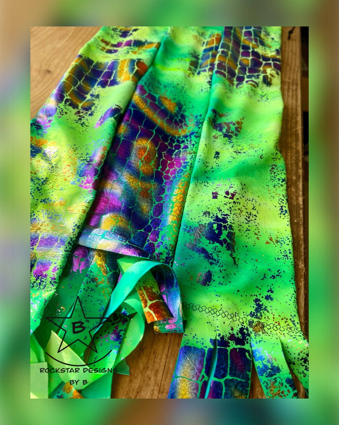 Single Tube Tail Bag - Green/Teal with Purple/Gold Foil Reptile Pattern - RTS