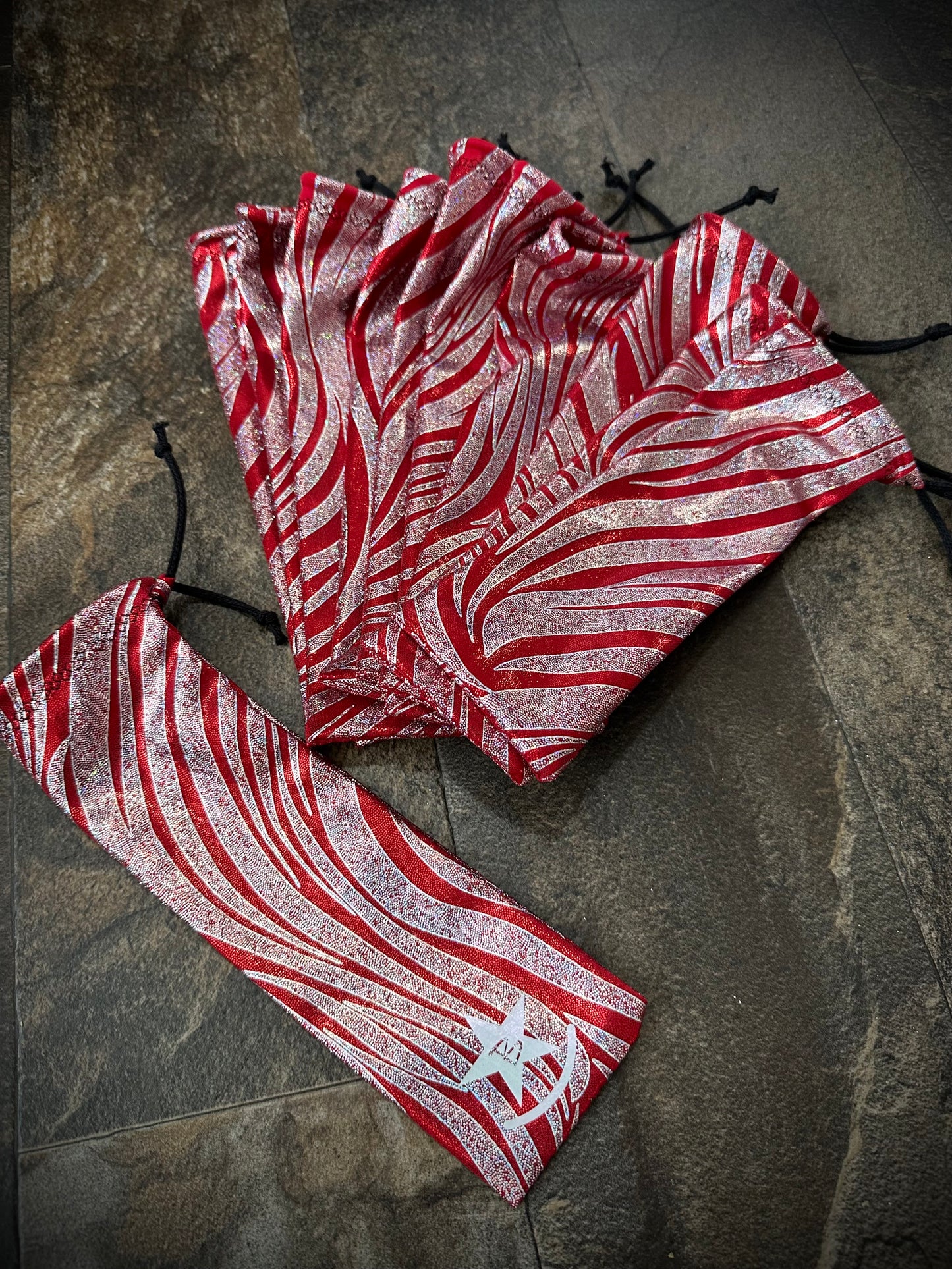 Matched Set - Set of 12 Mane Bags & 1 Tail Bag - Red w/Glitter Zebra Stripes - RTS