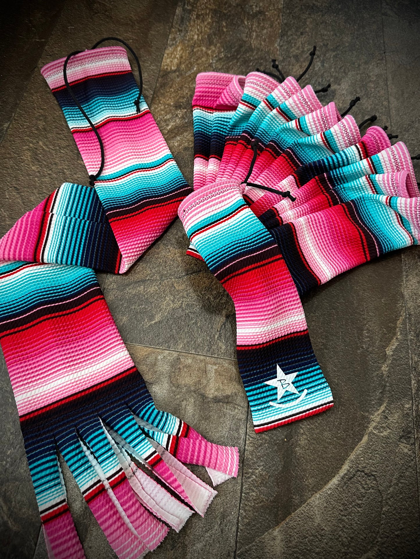 Matched Set - Set of 12 Mane Bags & 1 Tail Bag - Pink & Teal Serape - RTS