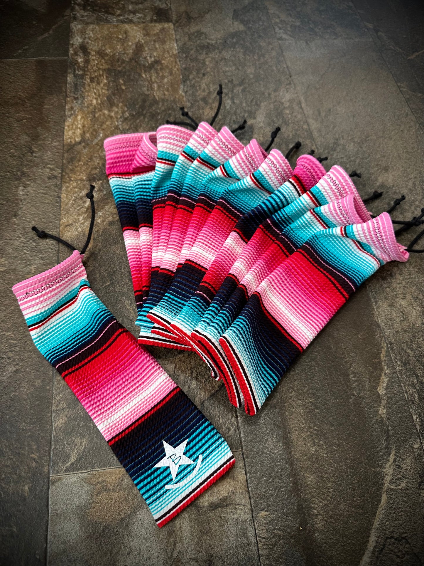 Matched Set - Set of 12 Mane Bags & 1 Tail Bag - Pink & Teal Serape - RTS