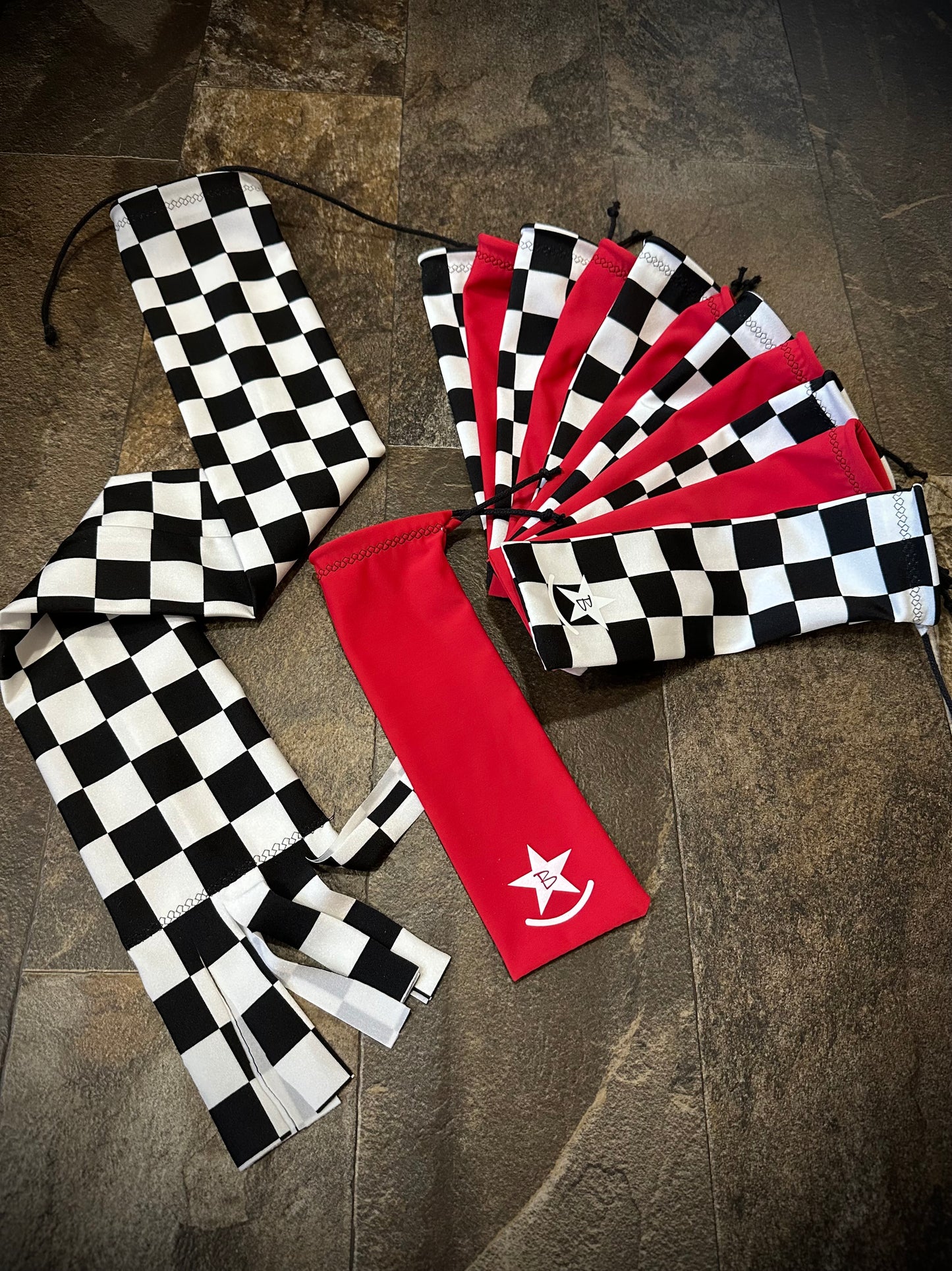 Matched Set - Set of 12 Mane Bags & 1 Tail Bag - Red & Black/White Checkered - RTS