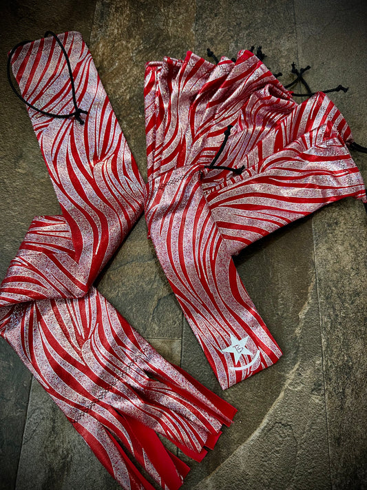 Matched Set - Set of 12 Mane Bags & 1 Tail Bag - Red w/Glitter Zebra Stripes - RTS