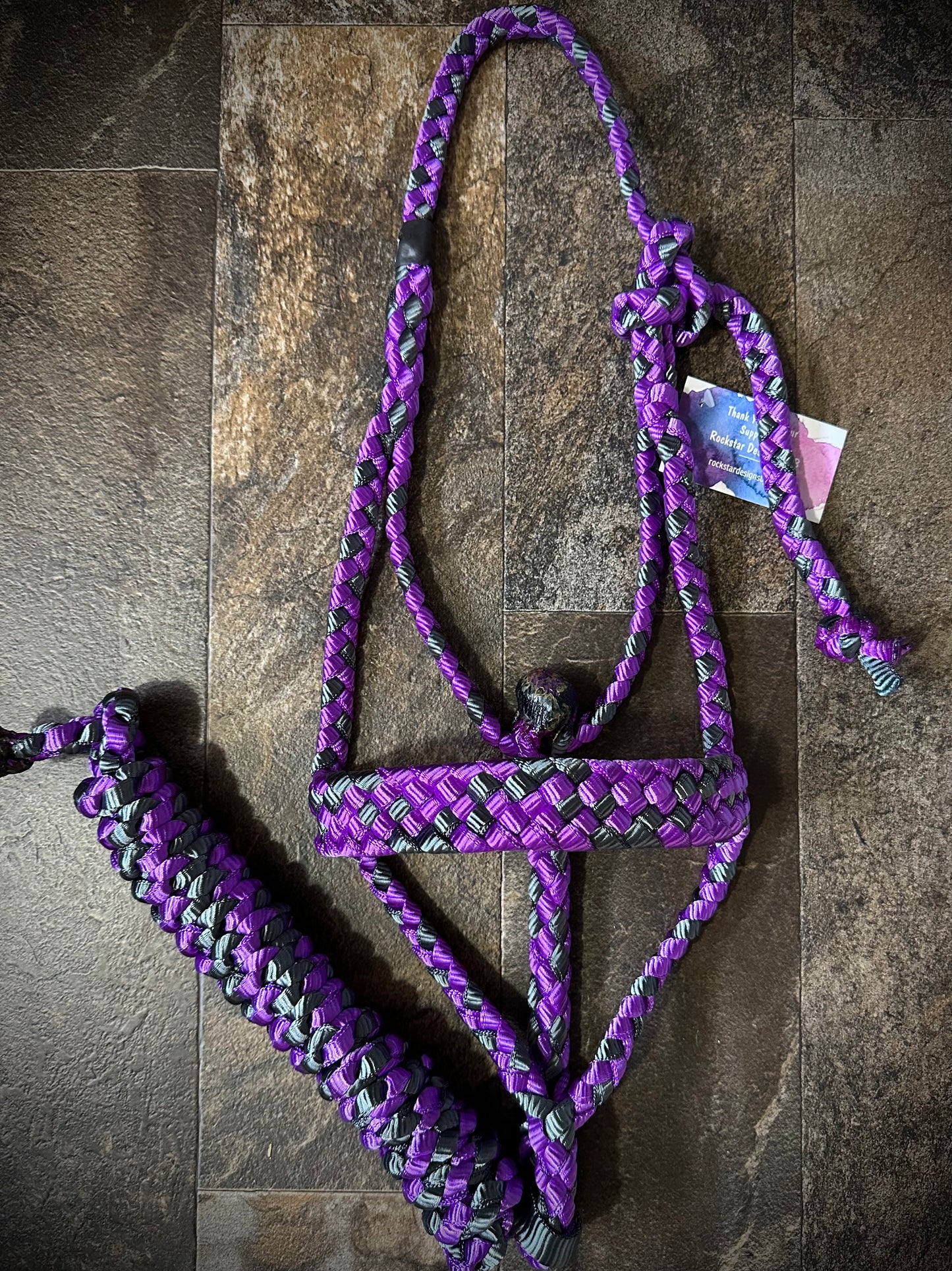 Muletape Halter w/Removable 10’ Lead - Violet & Gunmetal