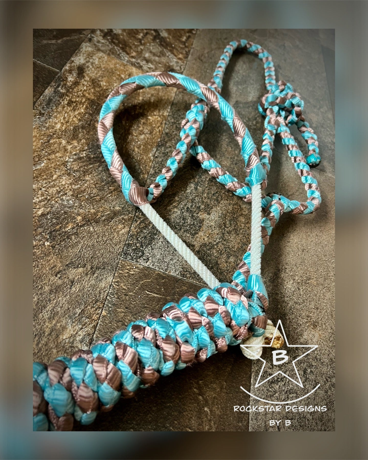 Lariat Braided Nose Muletape Halter - Light Blue & Bronze