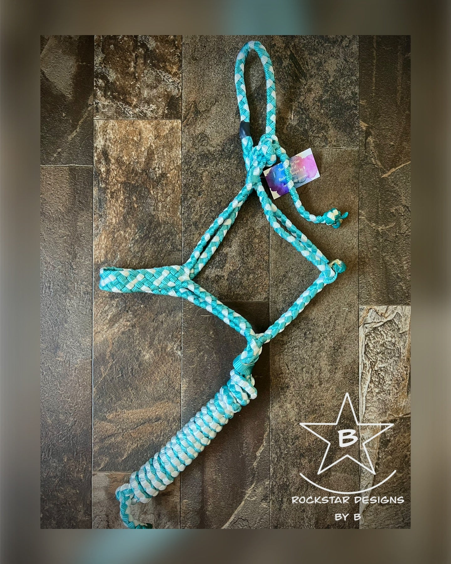 Muletape Halter w/10’ Lead - Average Horse - Teal & White