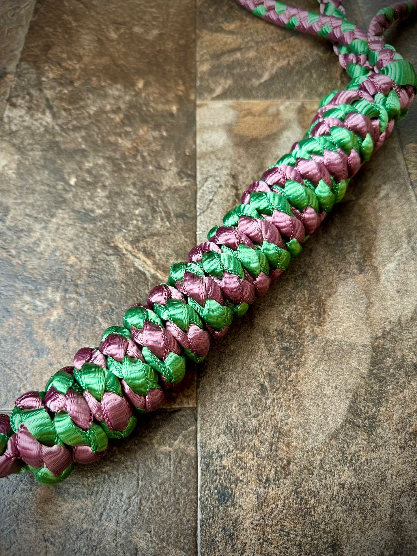 Rolled Nose Muletape Halter w/Removable 10’ Lead - Plumb Wine & Green - RTS