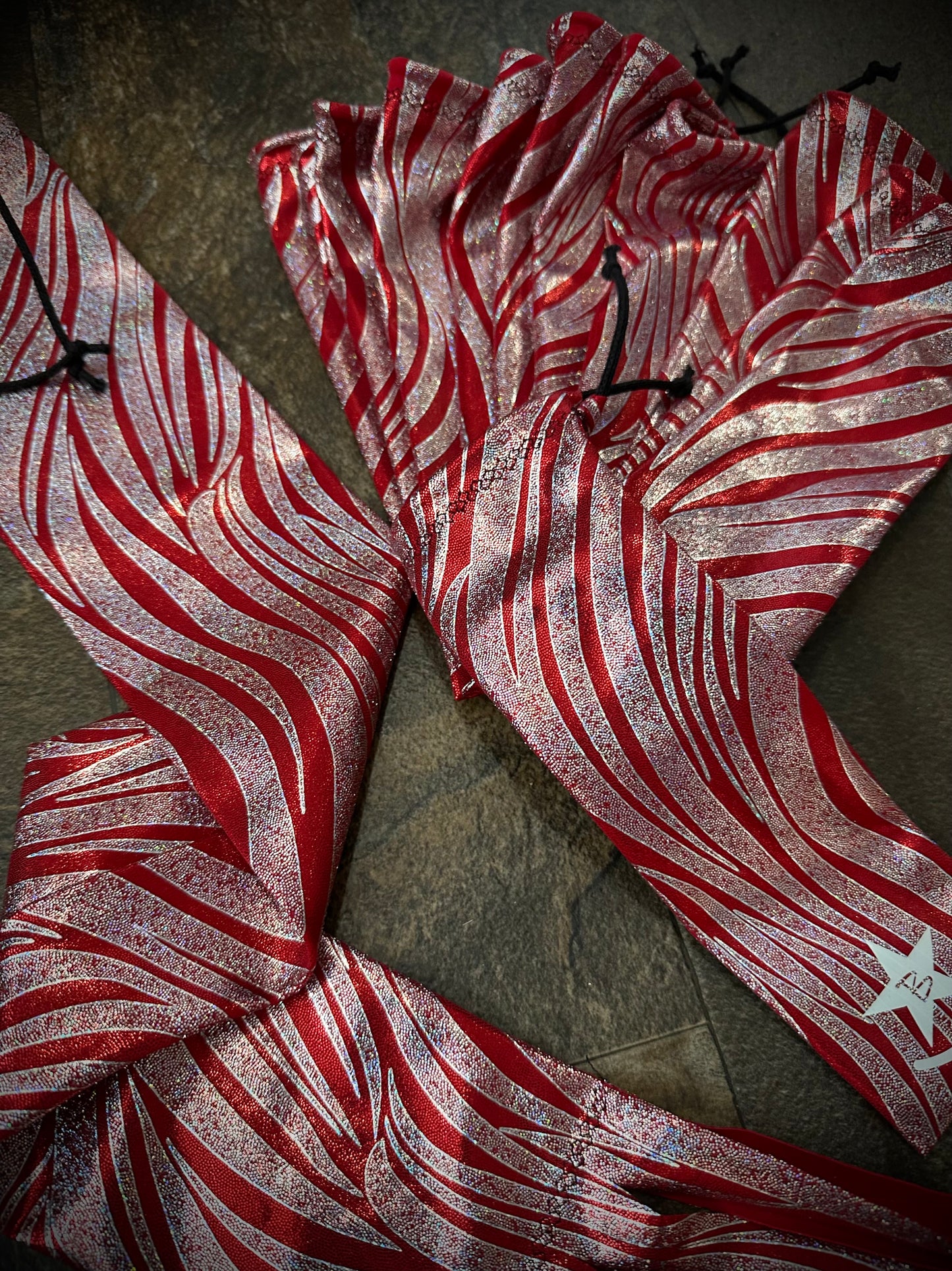 Matched Set - Set of 12 Mane Bags & 1 Tail Bag - Red w/Glitter Zebra Stripes - RTS