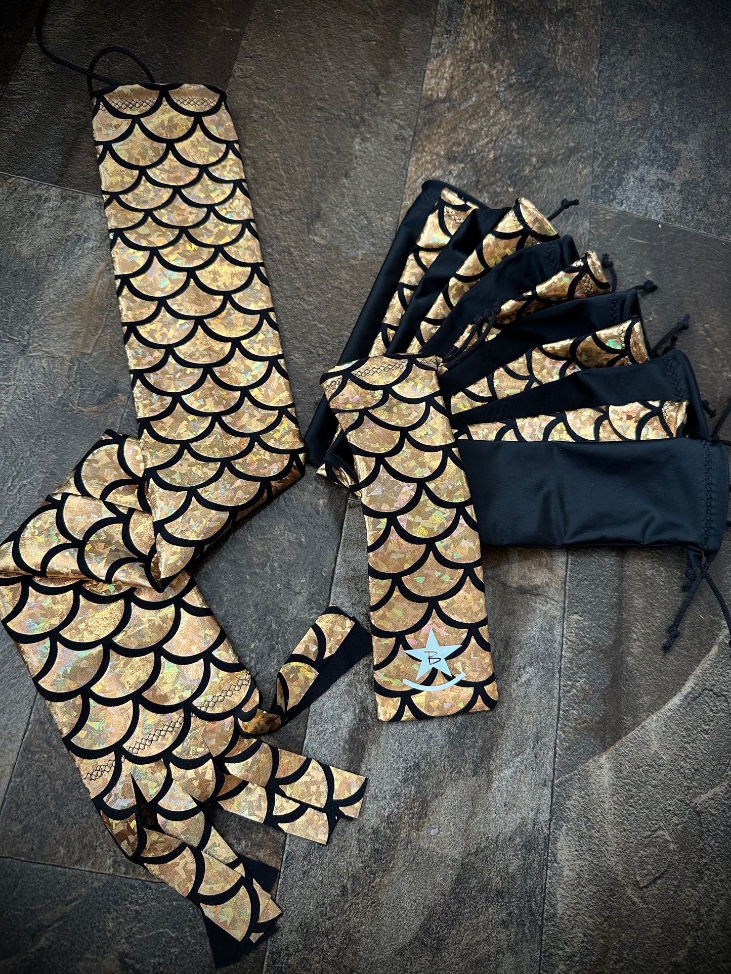 Matched Set - Set of 12 Mane Bags & 1 Tail Bag - Gold Holographic Mermaid Scales - RTS