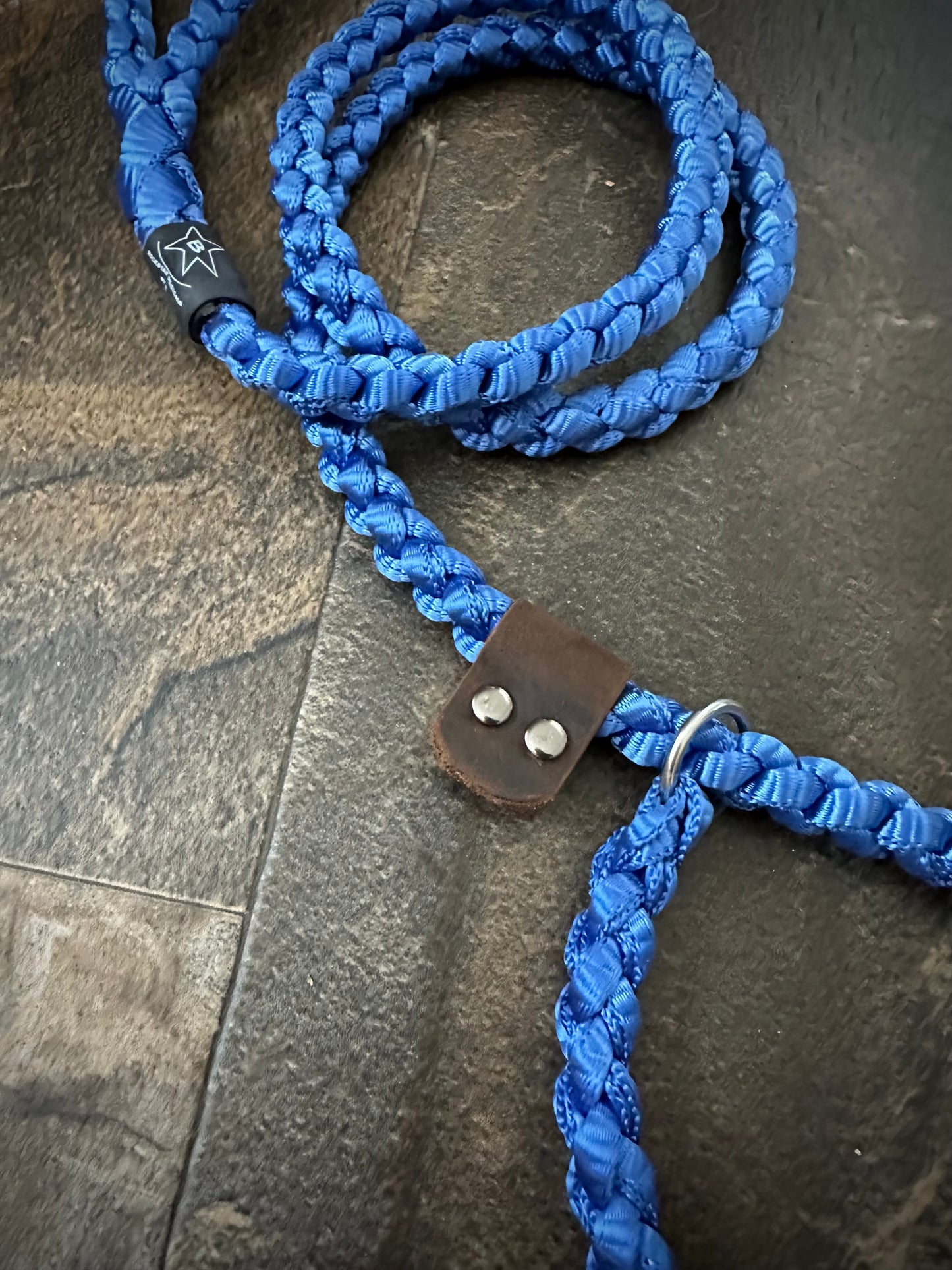 5’ Muletape Slip Leash w/Leather Stopper - Medium - Blue - RTS