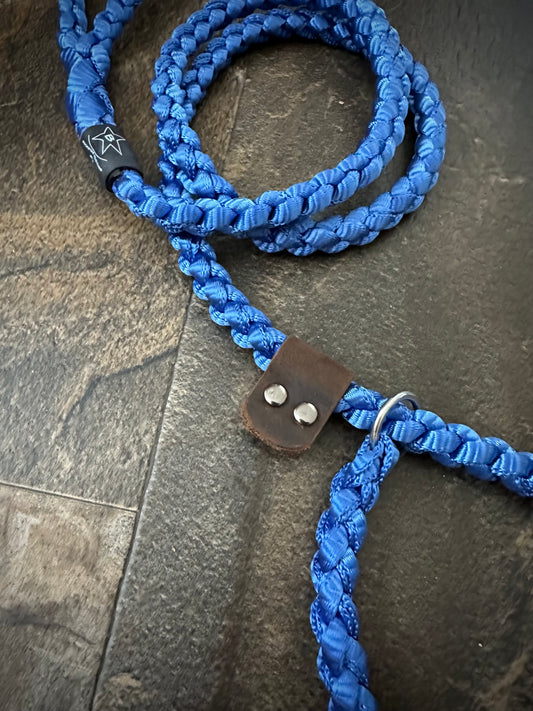 5’ Muletape Slip Leash w/Leather Stopper - Medium - Blue - RTS