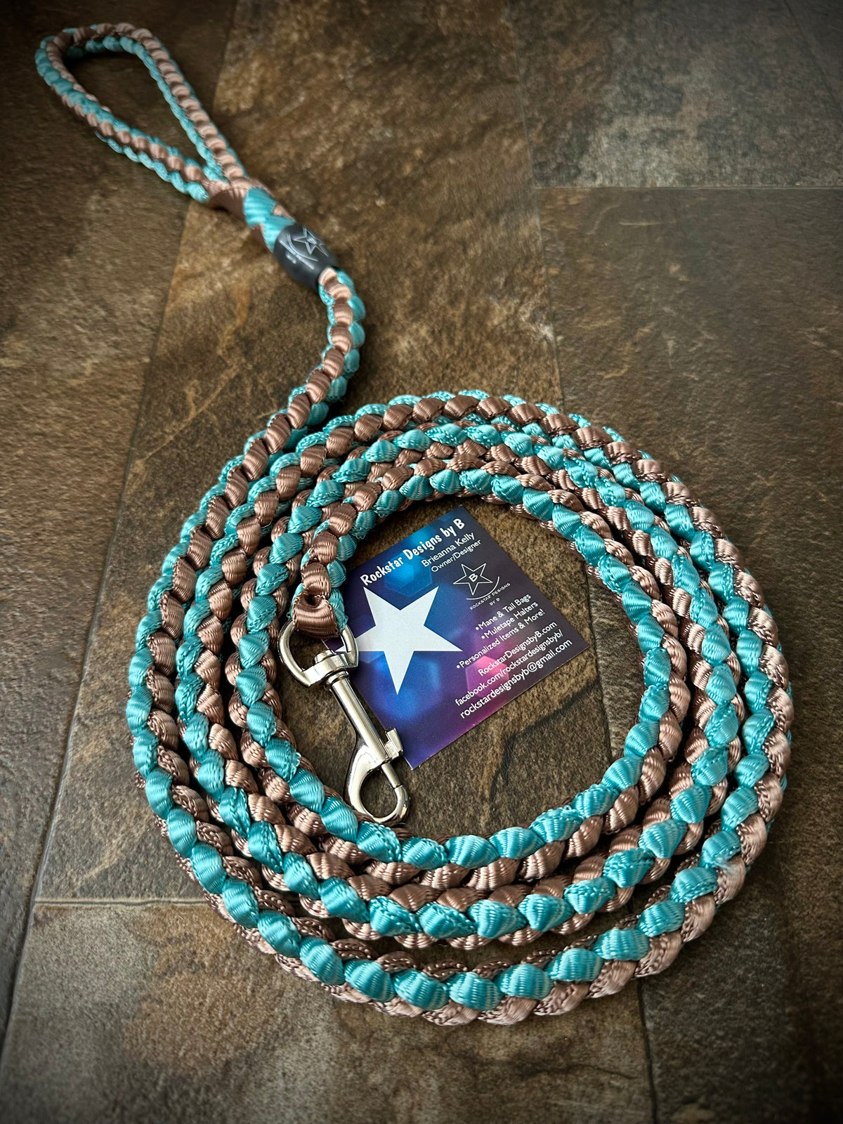 6’ Dog Leash - Medium - Turquoise & Bronze - RTS
