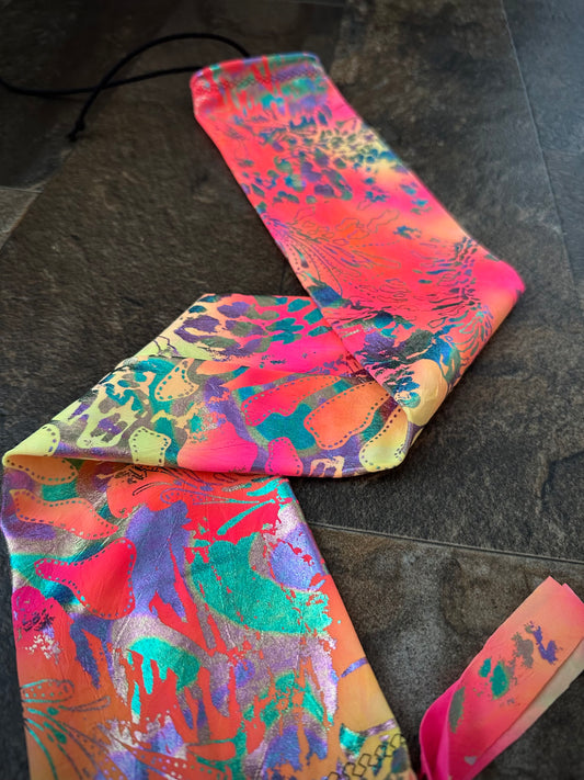 Single Tube Tail Bag - Neon Tie-dye Pink, Orange & Yellow with Oil Foil - RTS