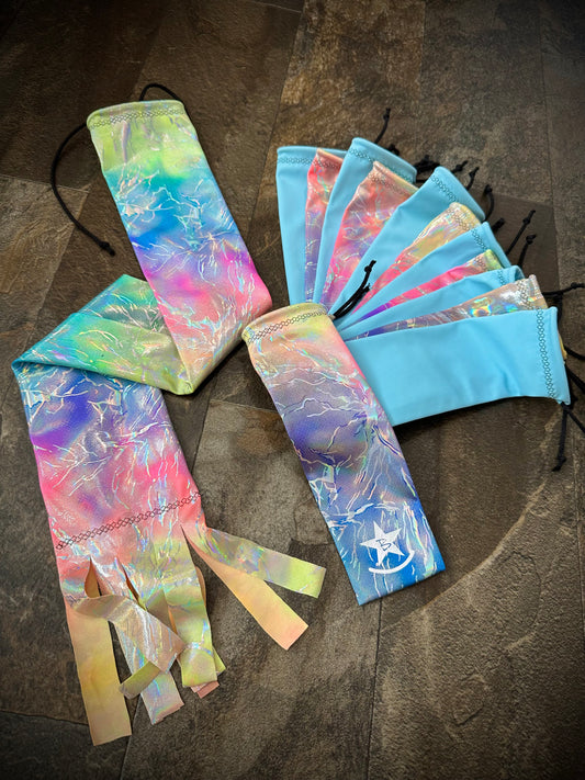 Matched Set - Set of 12 Mane Bags & 1 Tail Bag - Holographic Rainbow & Baby Blue - RTS