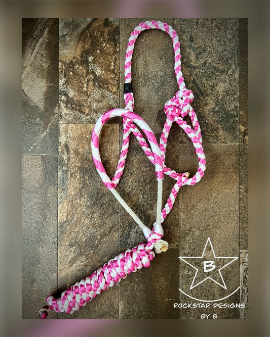 Braided Lariat Nose Muletape Halter - Pink & White