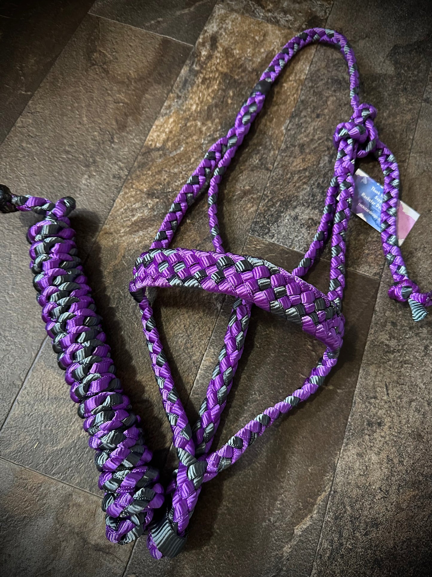 Muletape Halter w/Removable 10’ Lead - Violet & Gunmetal