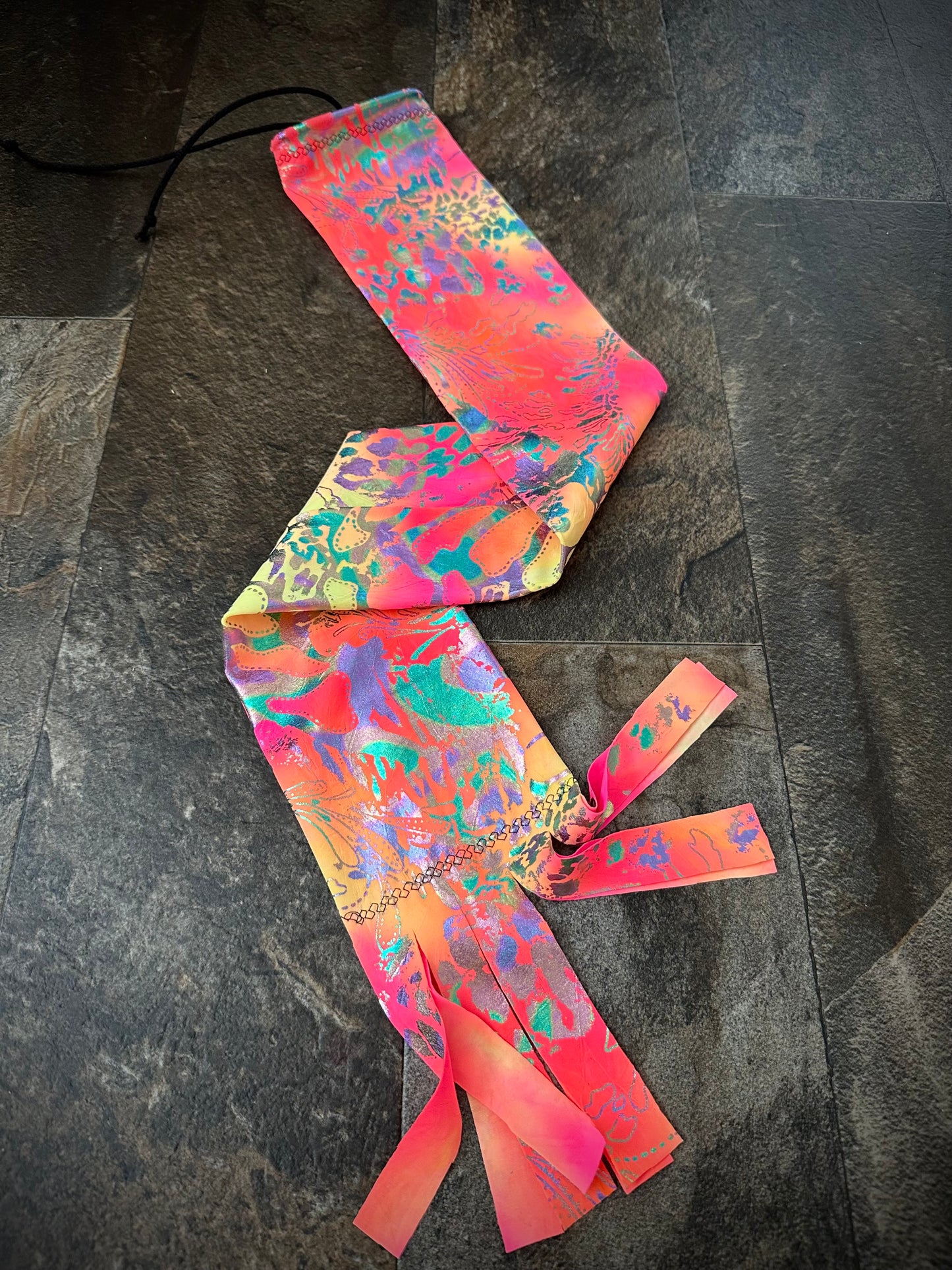 Single Tube Tail Bag - Neon Tie-dye Pink, Orange & Yellow with Oil Foil - RTS