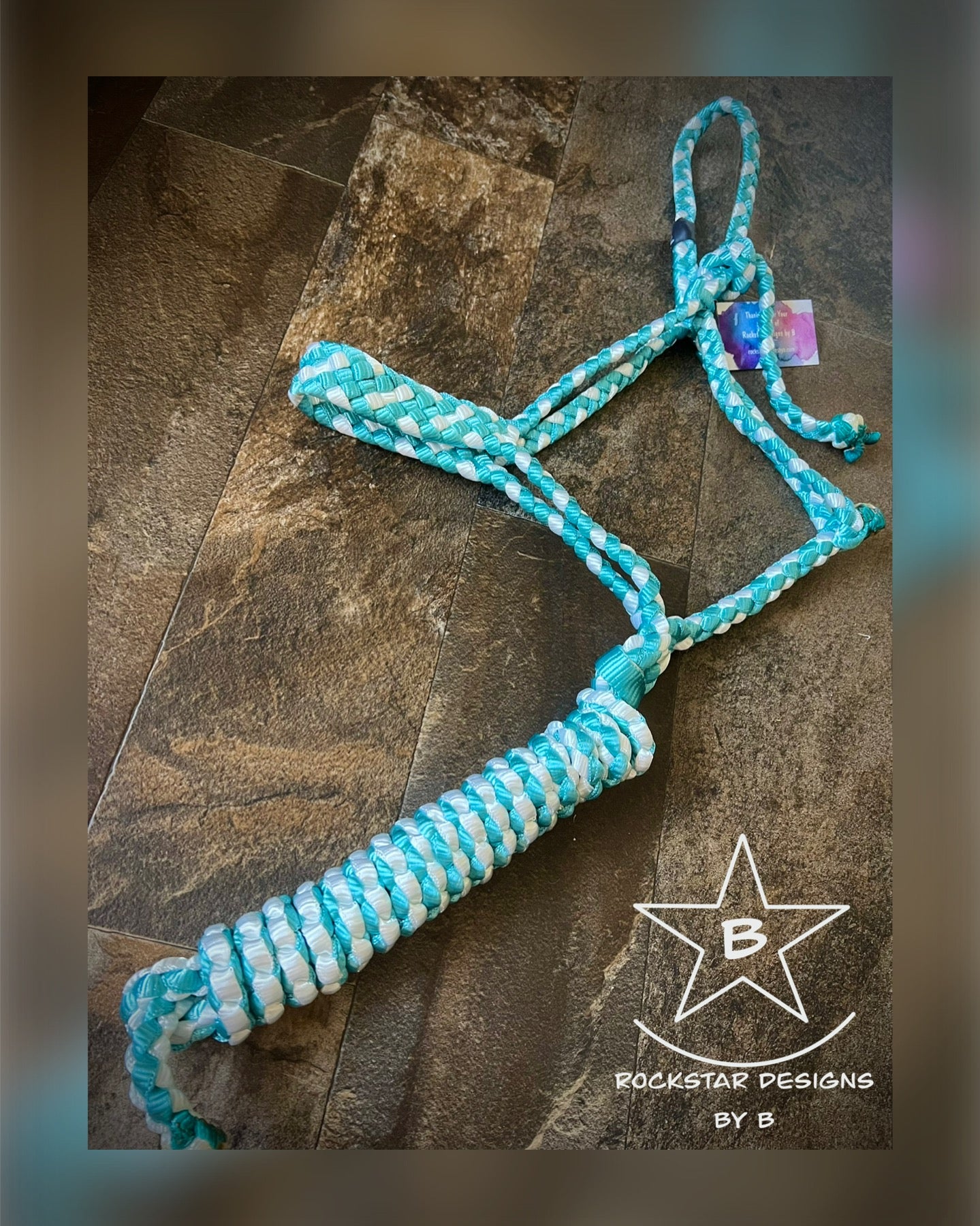 Muletape Halter w/10’ Lead - Average Horse - Teal & White