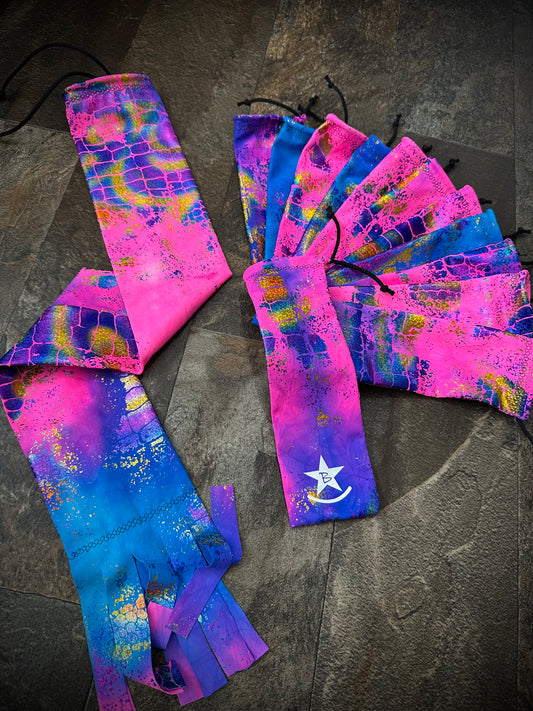 Matched Set - Set of 12 Mane Bags & 1 Tail Bag - Pink/Purple Tie-dye w/Holo Foil - RTS