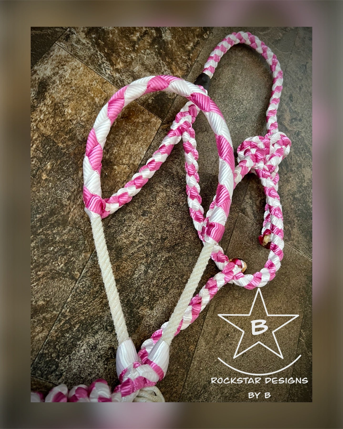 Braided Lariat Nose Muletape Halter - Pink & White