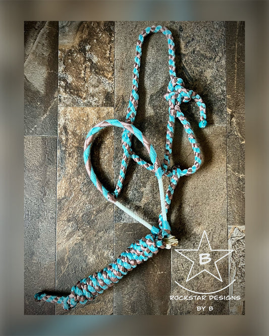 Lariat Braided Nose Muletape Halter - Light Blue & Bronze