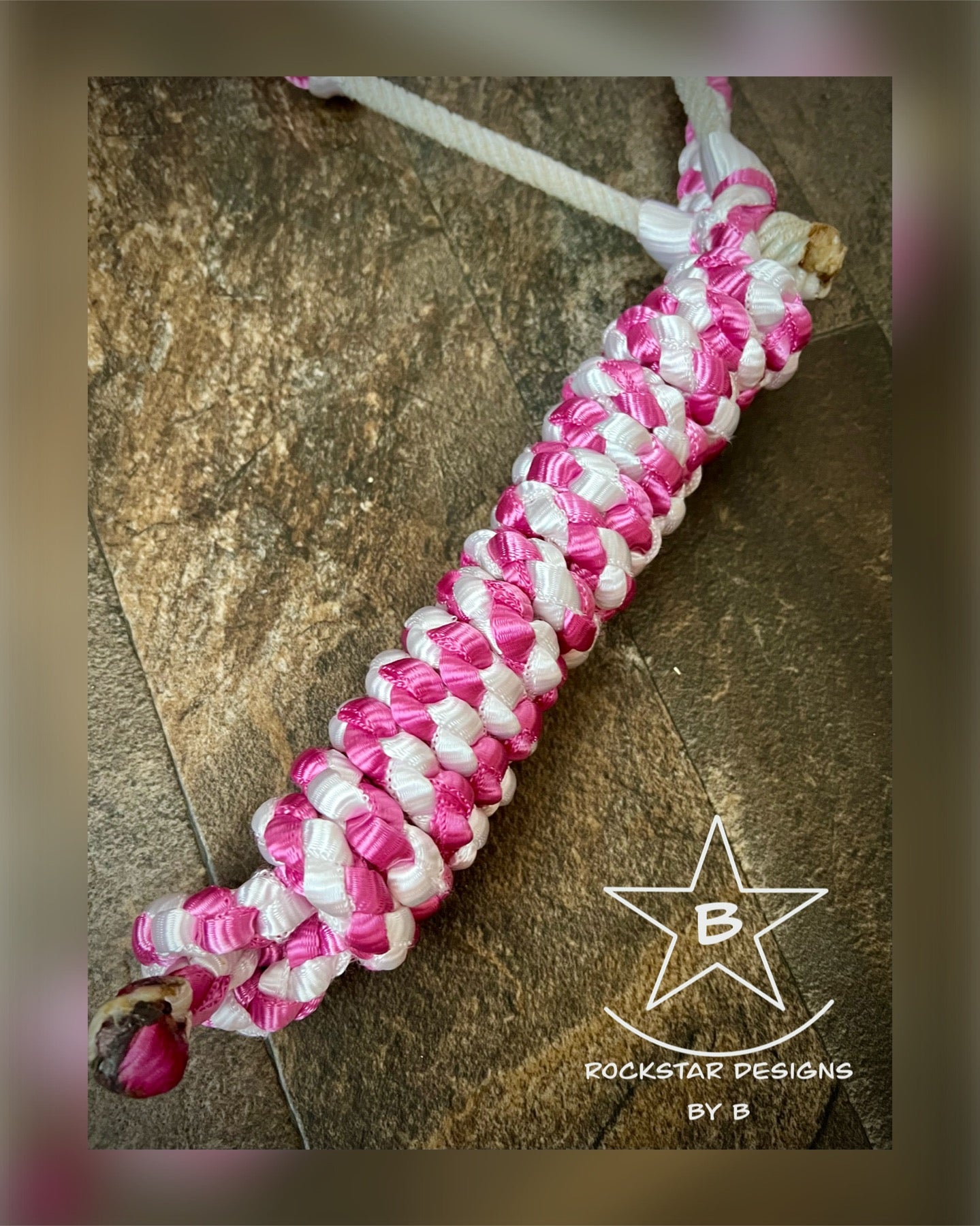 Braided Lariat Nose Muletape Halter - Pink & White