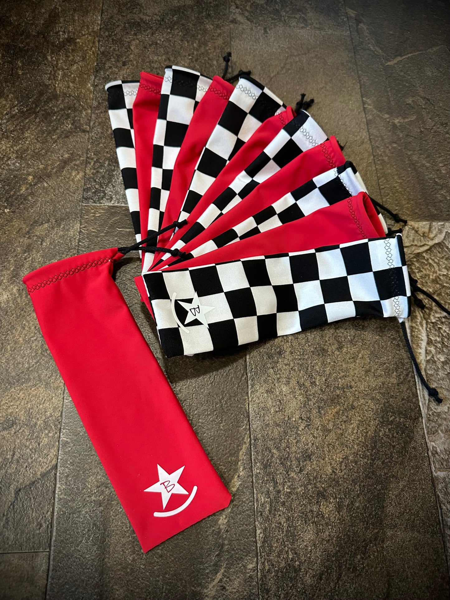 Matched Set - Set of 12 Mane Bags & 1 Tail Bag - Red & Black/White Checkered - RTS