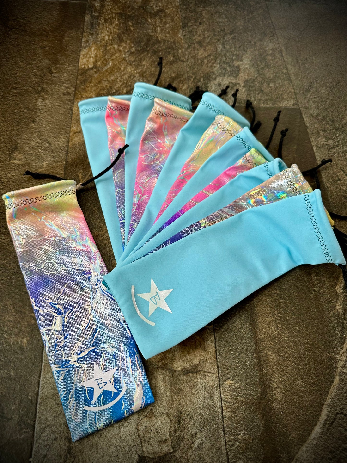 Matched Set - Set of 12 Mane Bags & 1 Tail Bag - Holographic Rainbow & Baby Blue - RTS