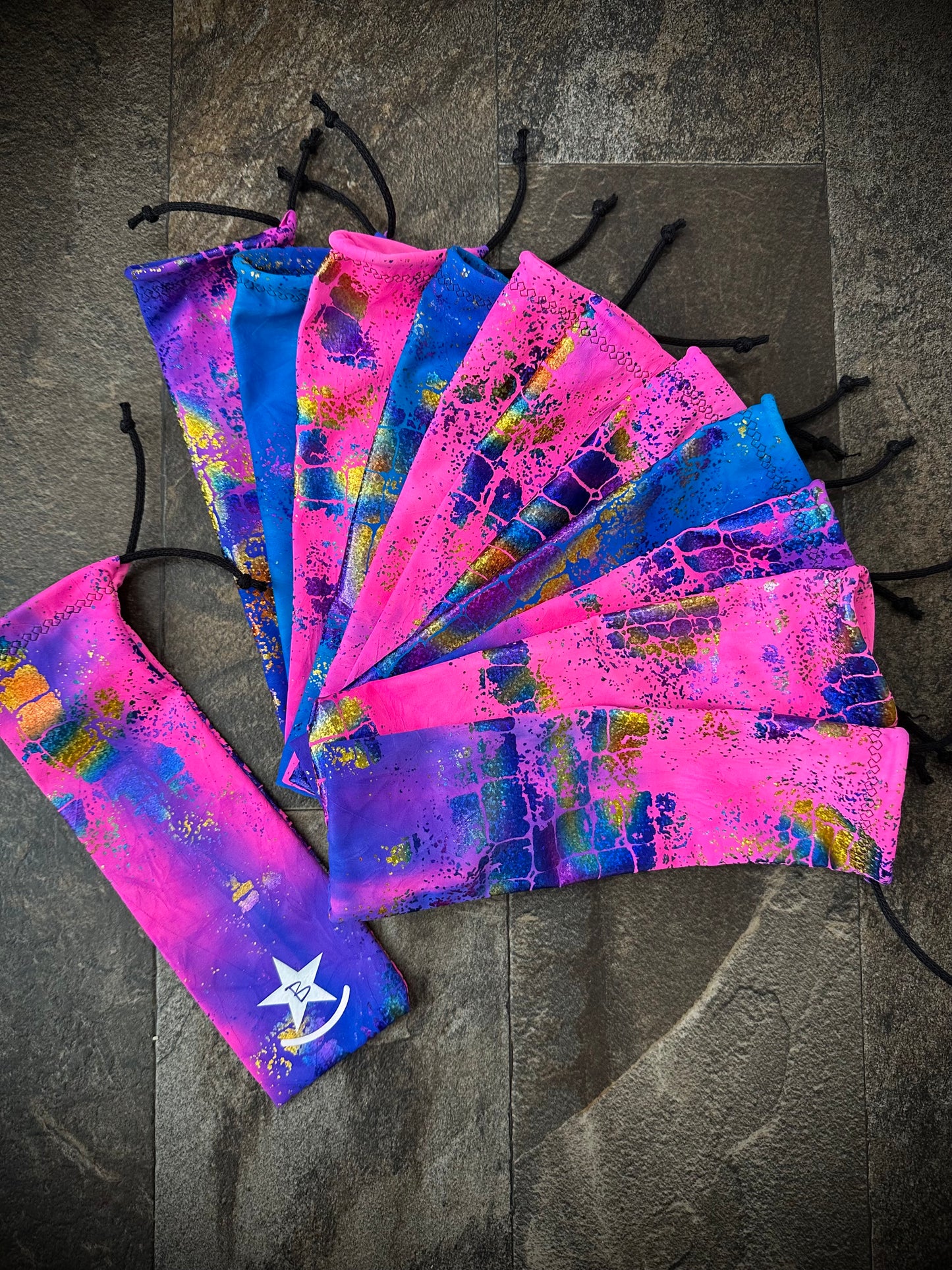 Matched Set - Set of 12 Mane Bags & 1 Tail Bag - Pink/Purple Tie-dye w/Holo Foil - RTS