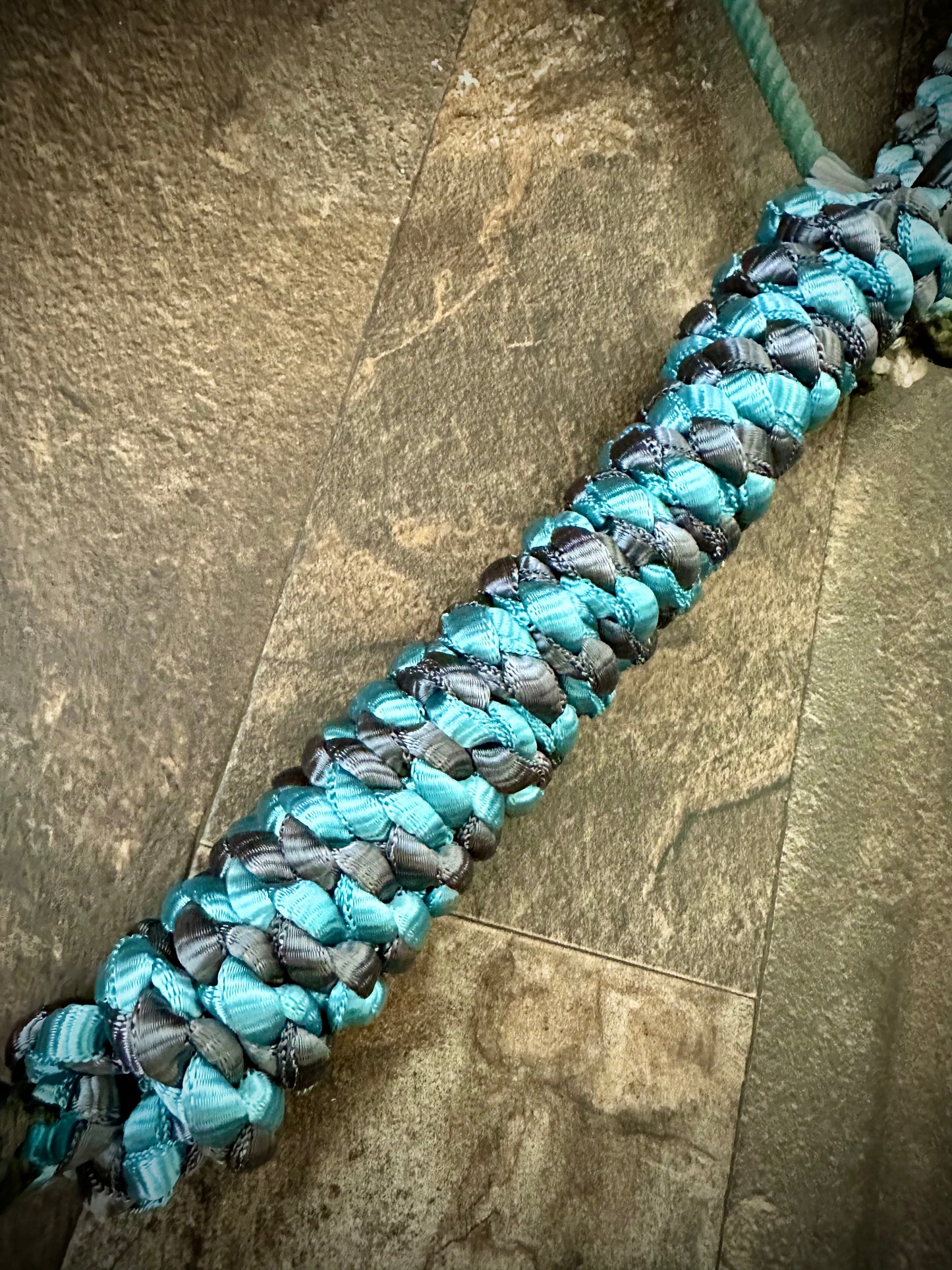 Muletape Braided Lariat Halter w/10’ Lead - Teal & Gunmetal Grey - RTS