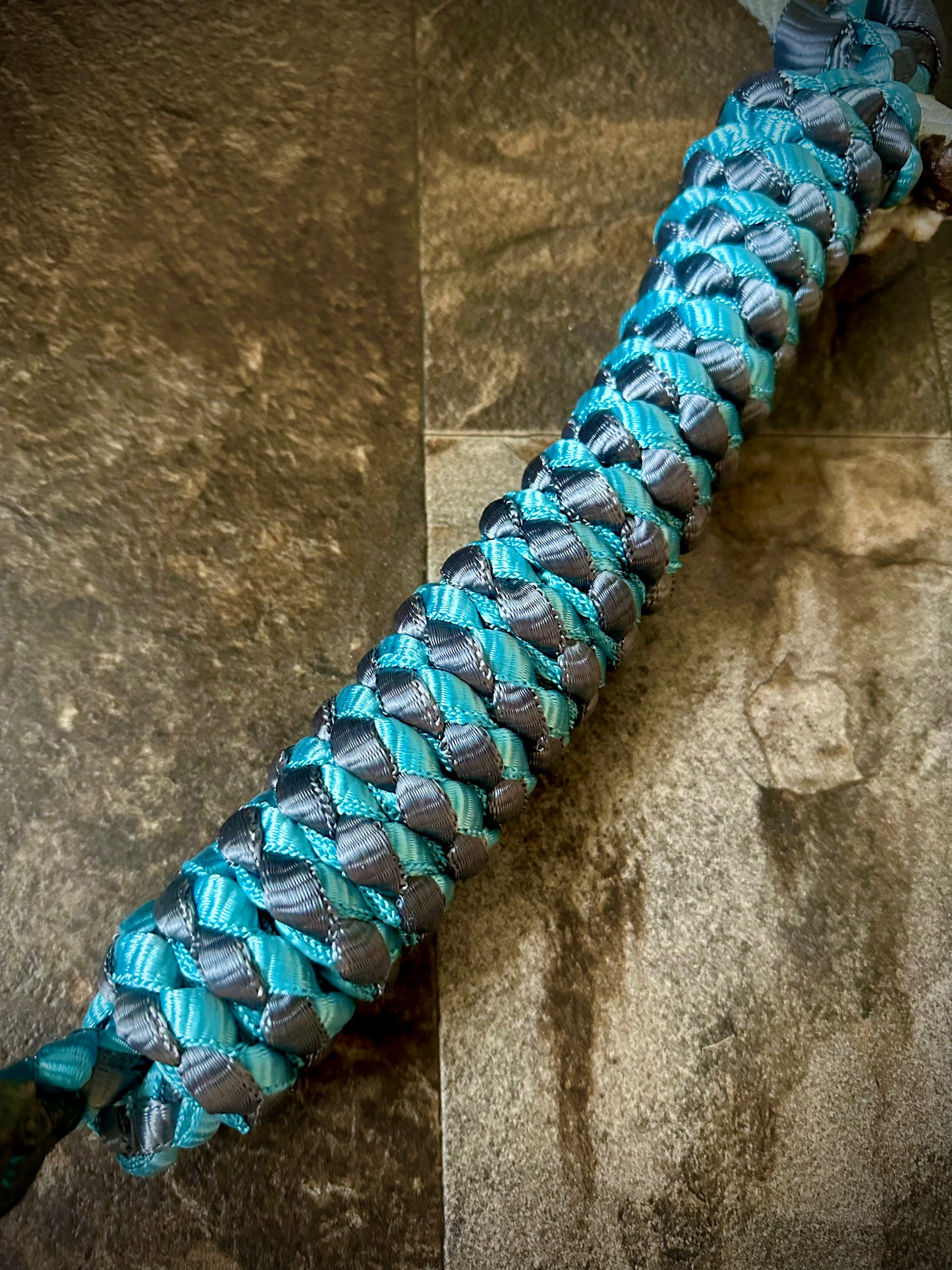 Muletape Braided Lariat Halter w/10’ Lead - Teal & Gunmetal Grey
