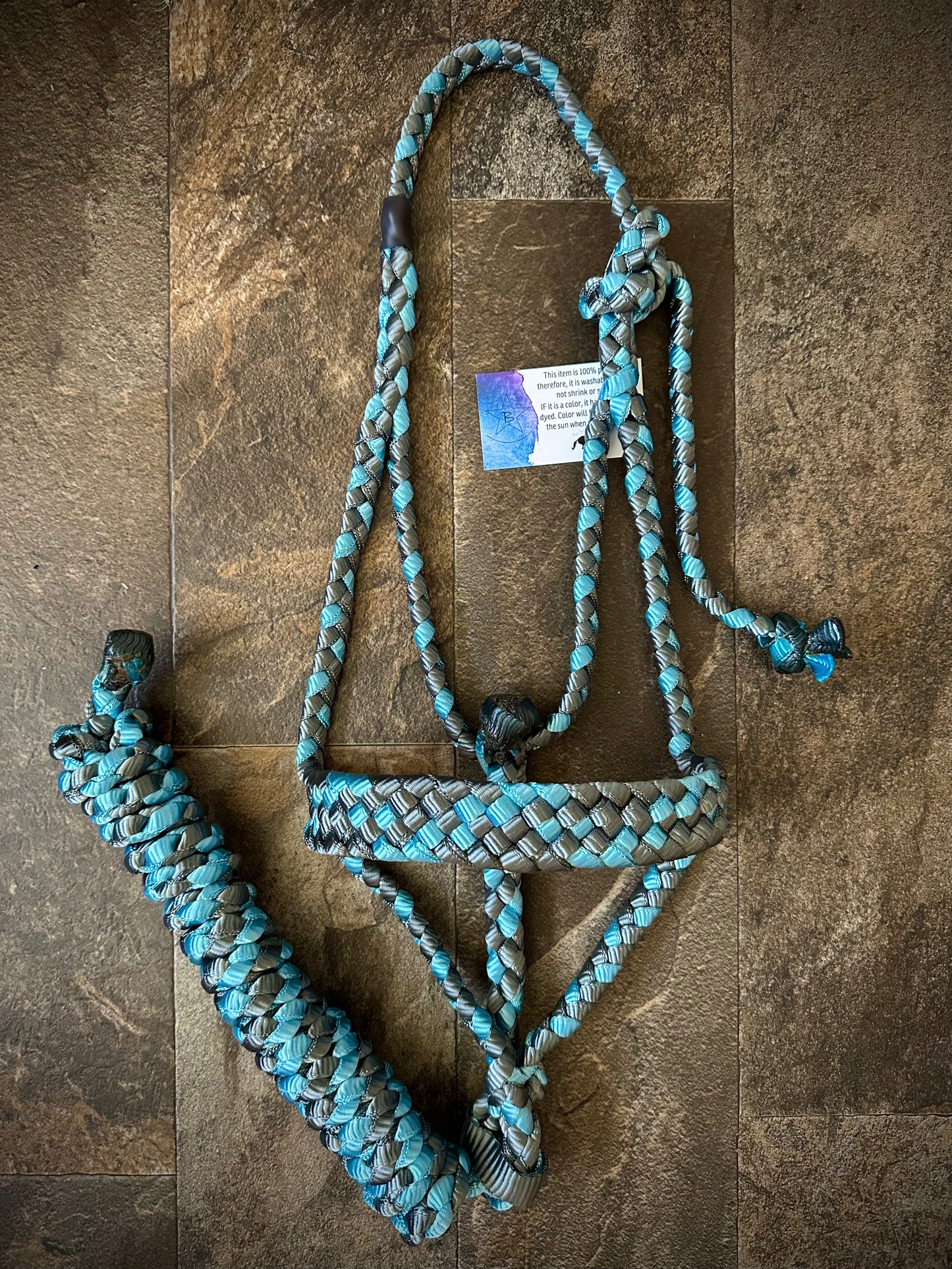 Muletape Halter w/Removable 10’ Lead - Gunmetal Grey & Teal