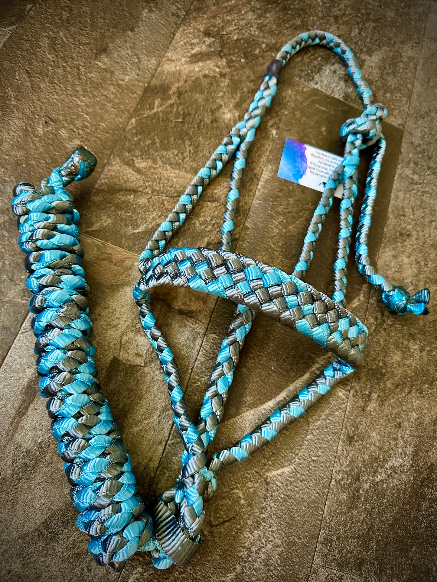 Muletape Halter w/Removable 10’ Lead - Gunmetal Grey & Teal