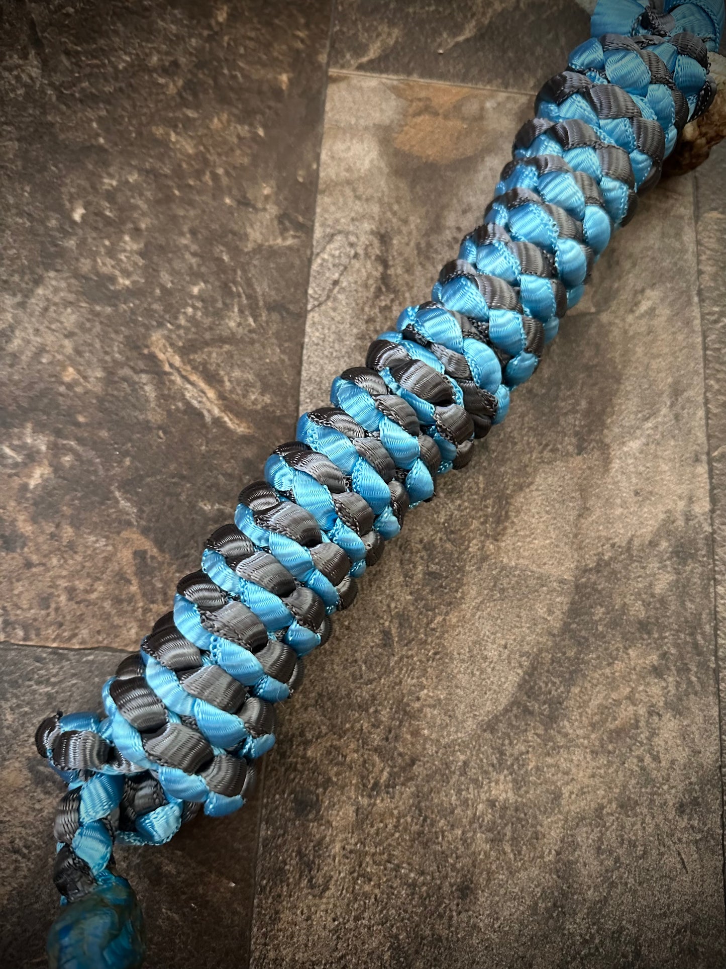 Muletape Braided Lariat Halter w/10’ Lead - Aqua Blue & Gunmetal Grey - RTS
