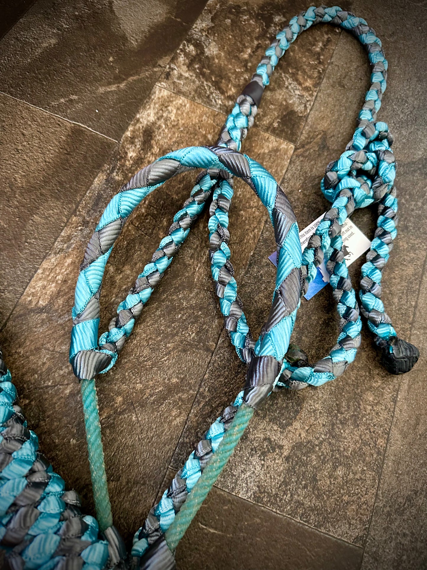 Muletape Braided Lariat Halter w/10’ Lead - Teal & Gunmetal Grey - RTS