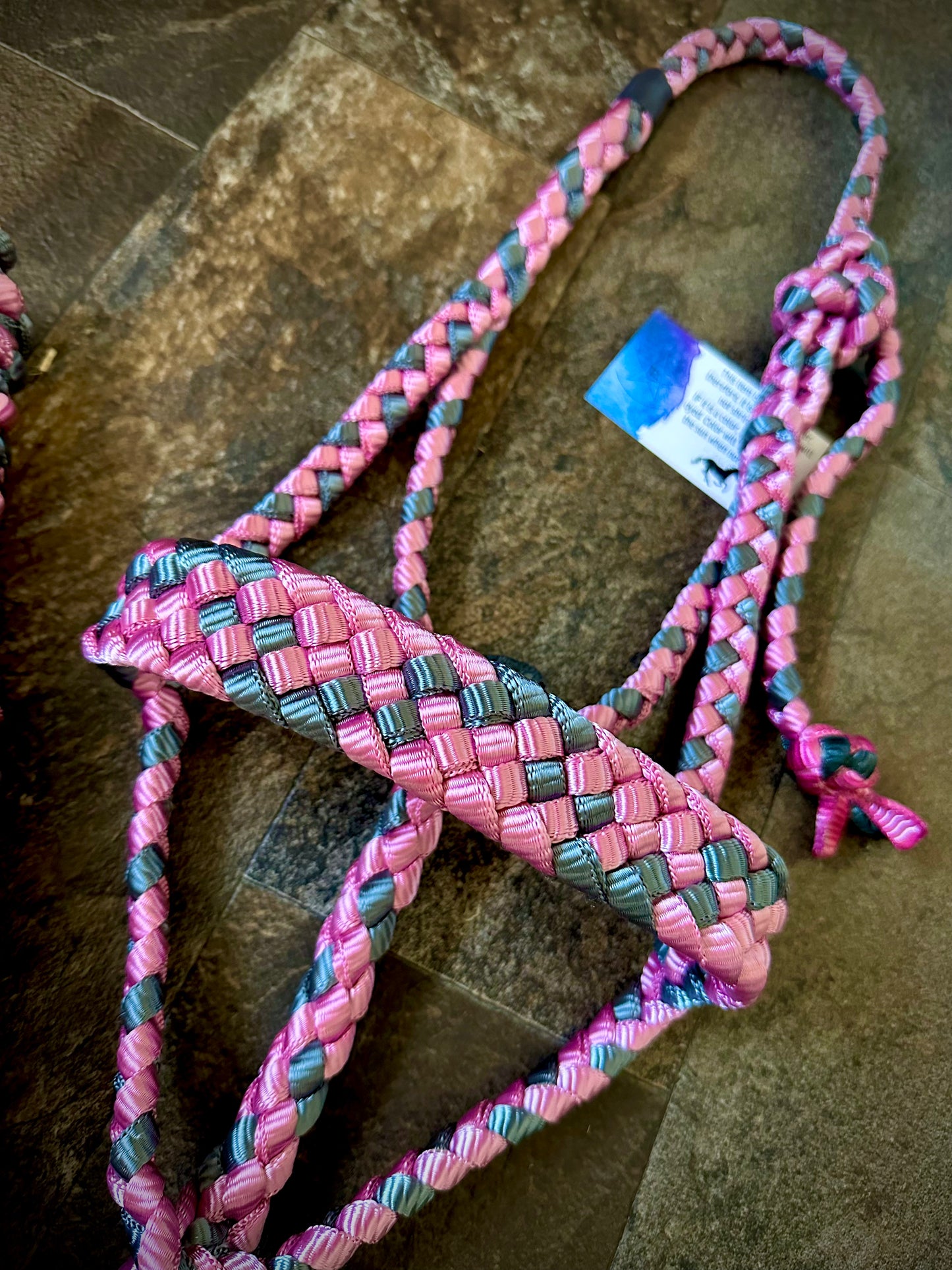 Muletape Halter w/Removable 10’ Lead - Pink & Gunmetal Grey