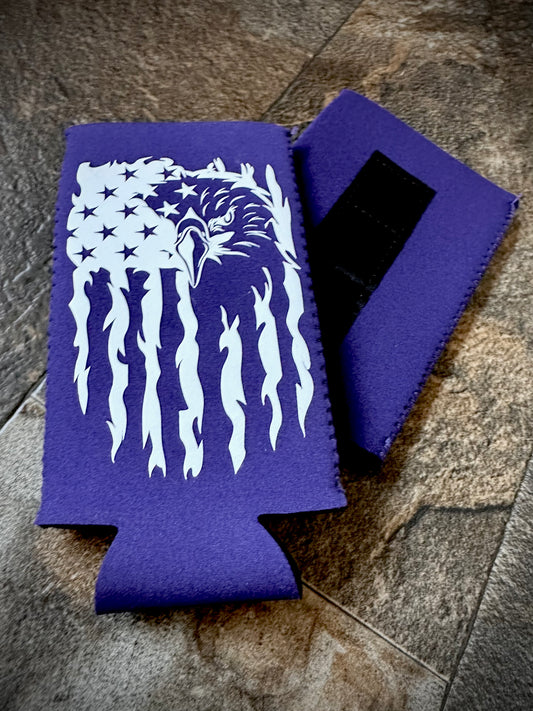 Magnetic Slim Can Cooler - Purple w/American Flag & Eagle - RTS