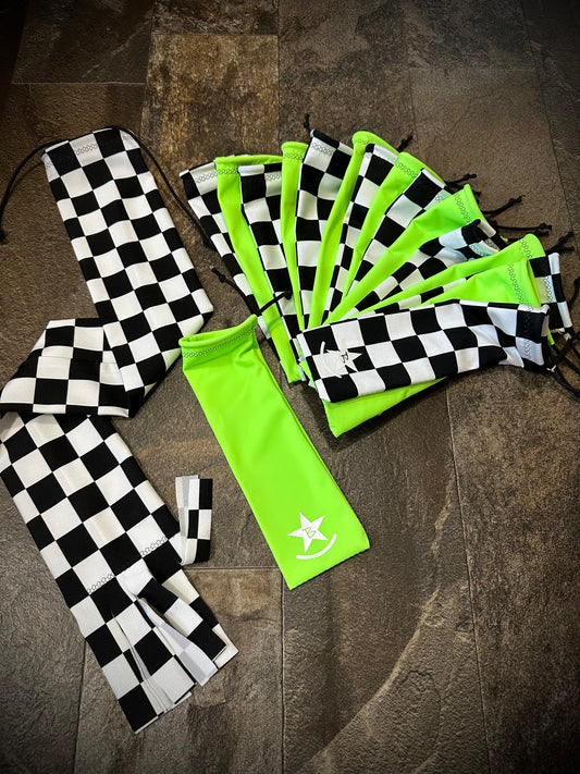Matched Set - Set of 16 Mane Bags & 1 Tail Bag - Neon Green & Black/White Checkered